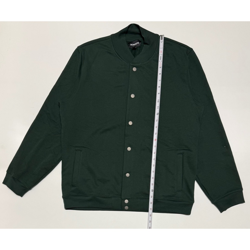 Bonobos Mens Forest Green Fleece Varsity Bomber Jacket Snap Front Large